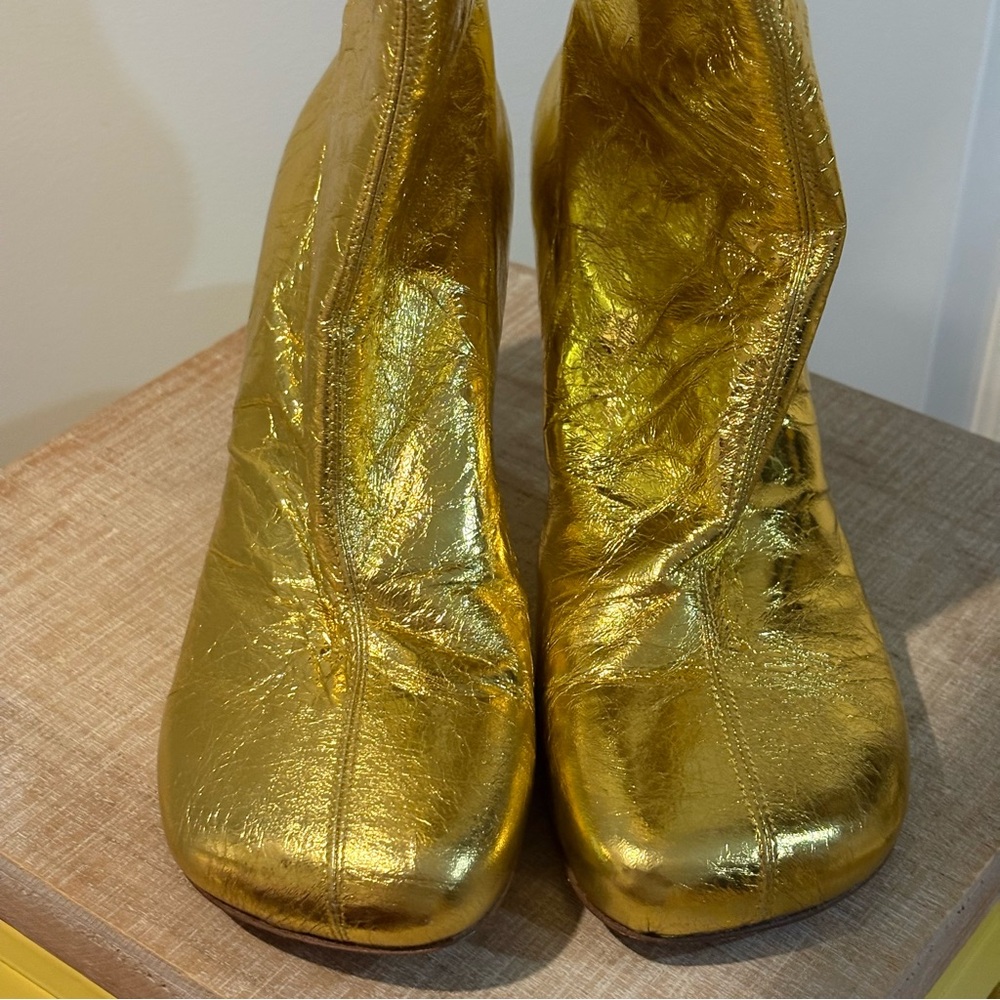 Dries Van Noten Gold Metallic Leather Statement Knee Boots Sz 36.5 - Picture 6 of 16
